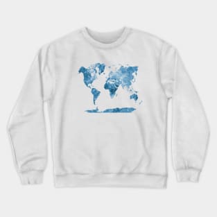 World Map in watercolor Blue Crewneck Sweatshirt